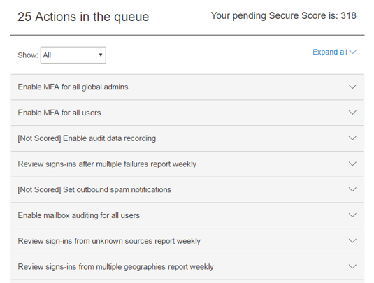 office 365 secure score take action